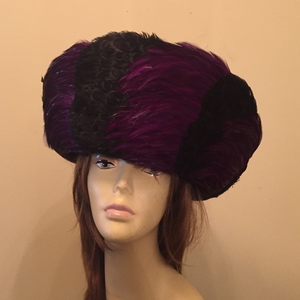 B. MICHAEL DOWNTON ABBY PURPLE BLACK‎ PHEASANT FEATHERS 100% WOOL DERBY  HAT